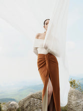 Off-shoulder knit top in lightweight ribbed fabric with long sleeves and elegant drape